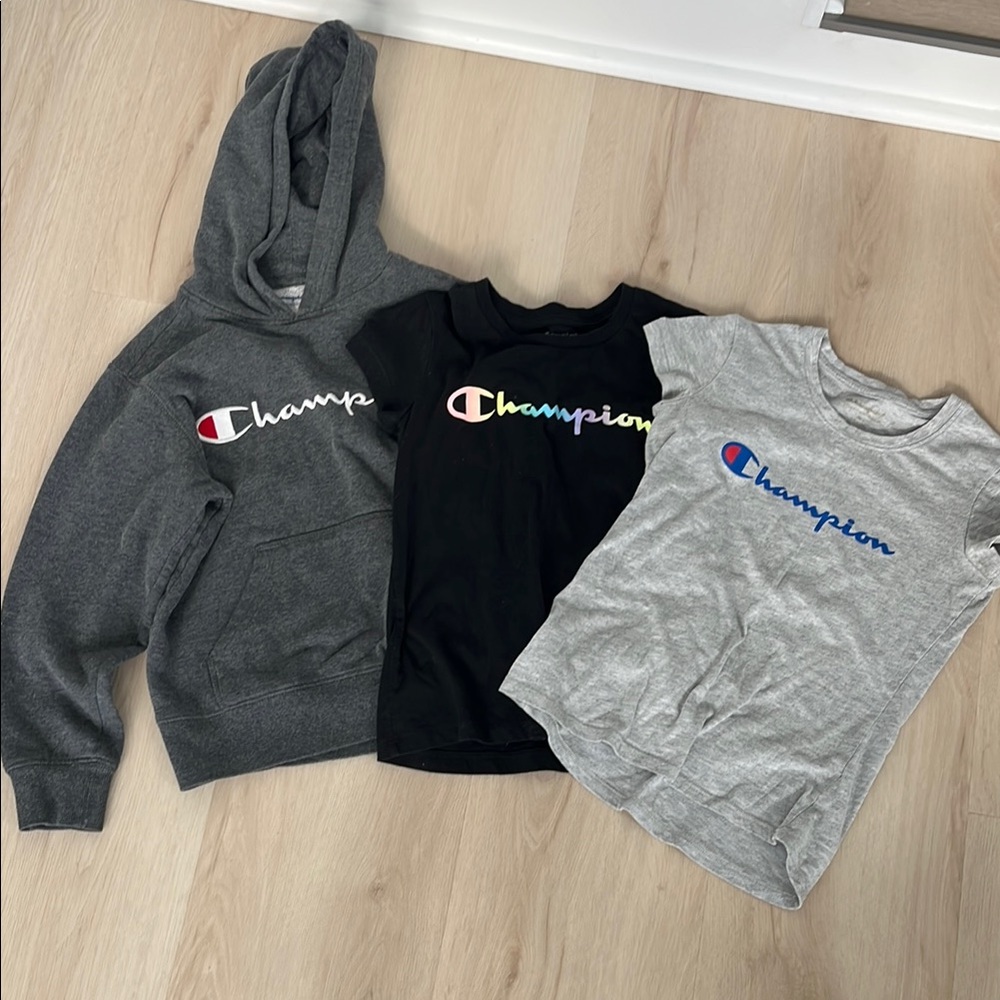 Champion hoodie and 2 tees